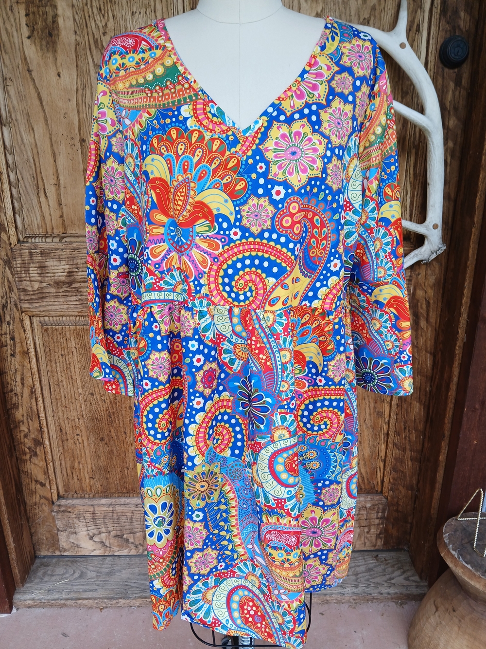 Noracora Floral Paisley V-Neck Women's Dress Babydoll Large